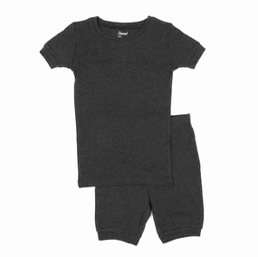 Easy Care Material Double Layered Collar Kids Two Piece Cotton Short Pajamas Neutral Solid Color
