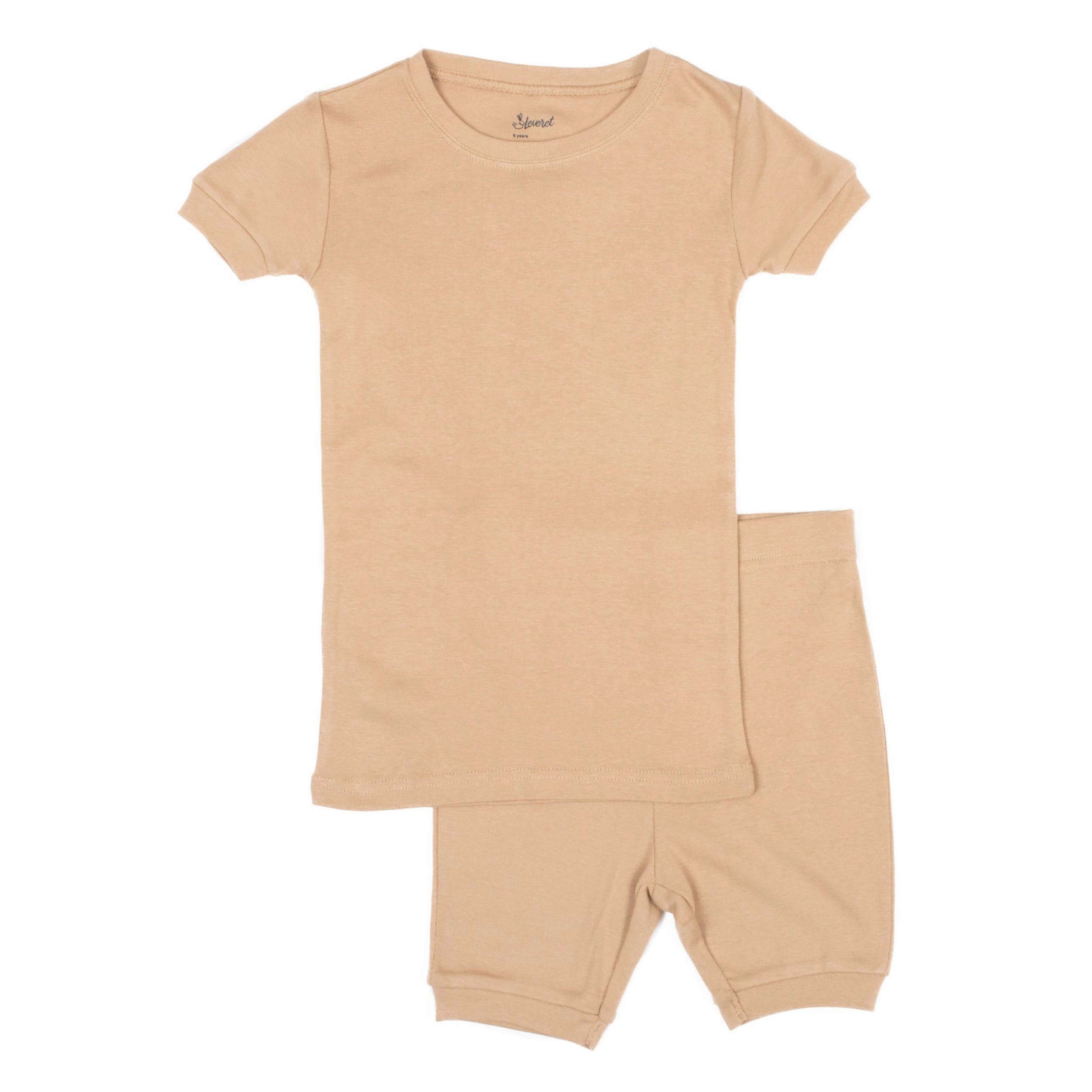 Kids Two Piece Cotton Short Pajamas Neutral Solid Color UltraSoft Brushed Interior
