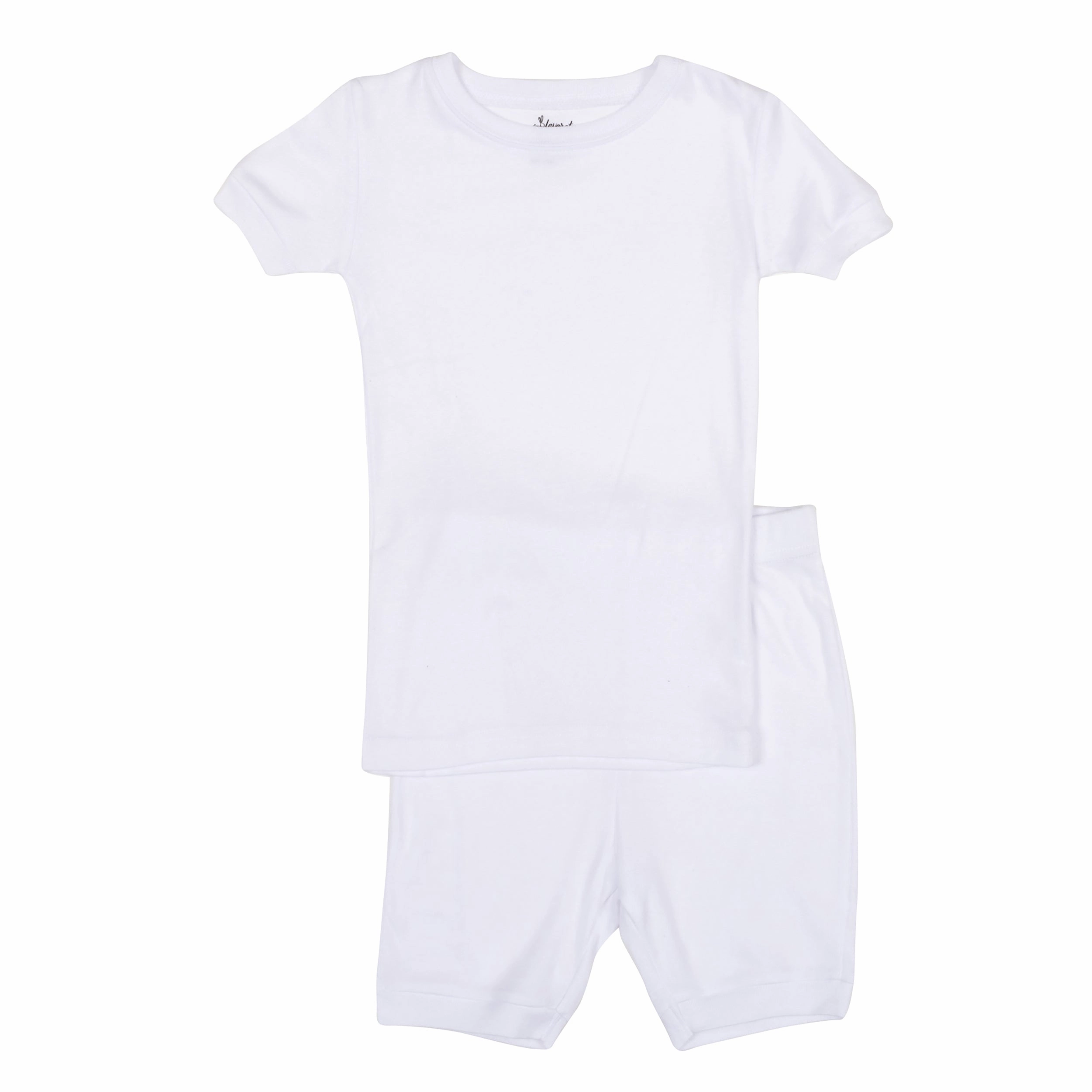 Kids Two Piece Cotton Short Pajamas Neutral Solid Color Lightweight Jersey Knit