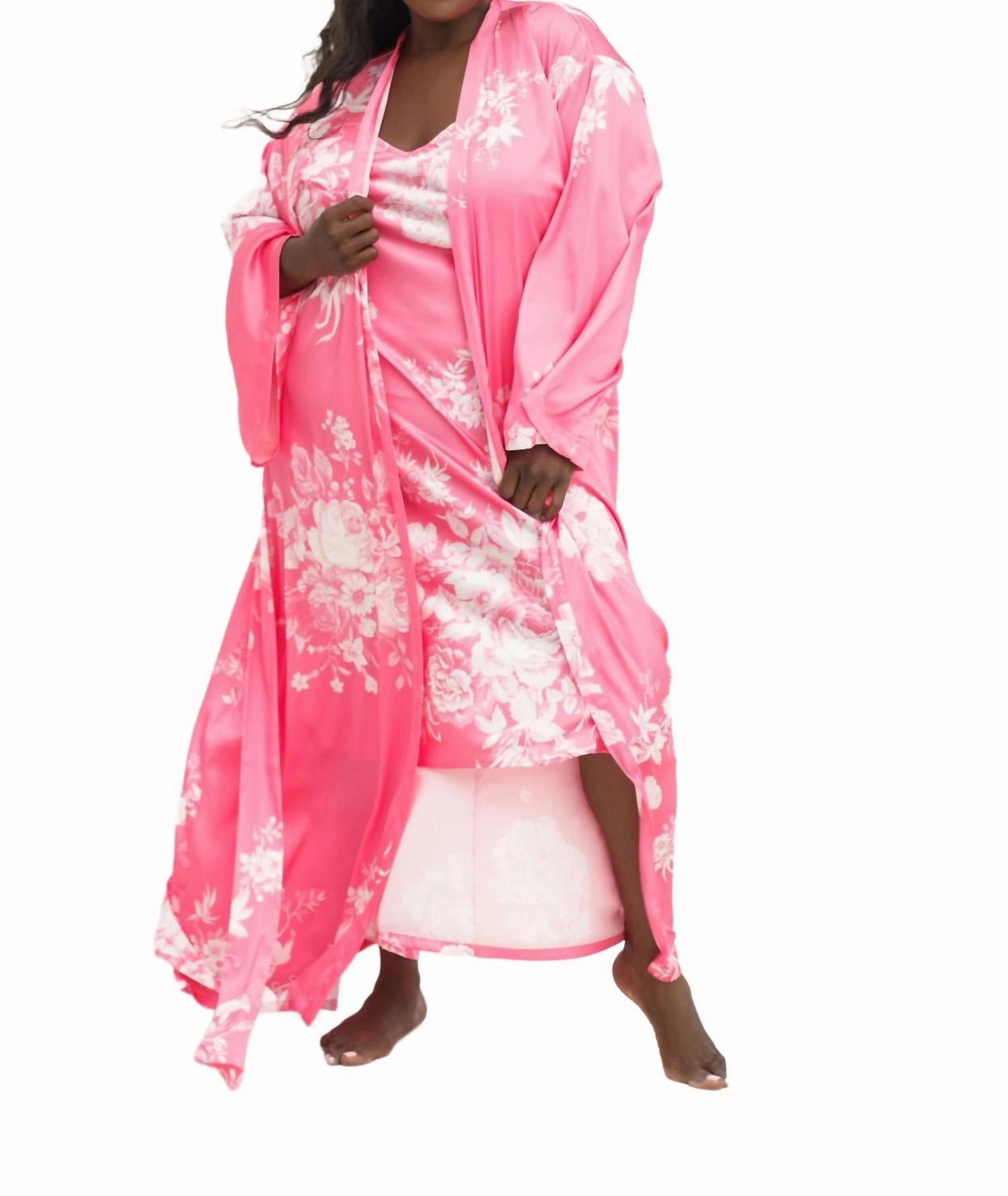 EcoFriendly Material Layered Hem Design Floral Maxi Robe - Plus In Pink And White