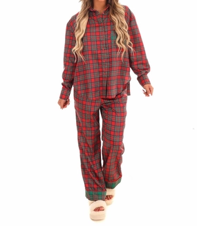 Silent Night Plaid Christmas Pajama Set In Red Multi Comfortable fit