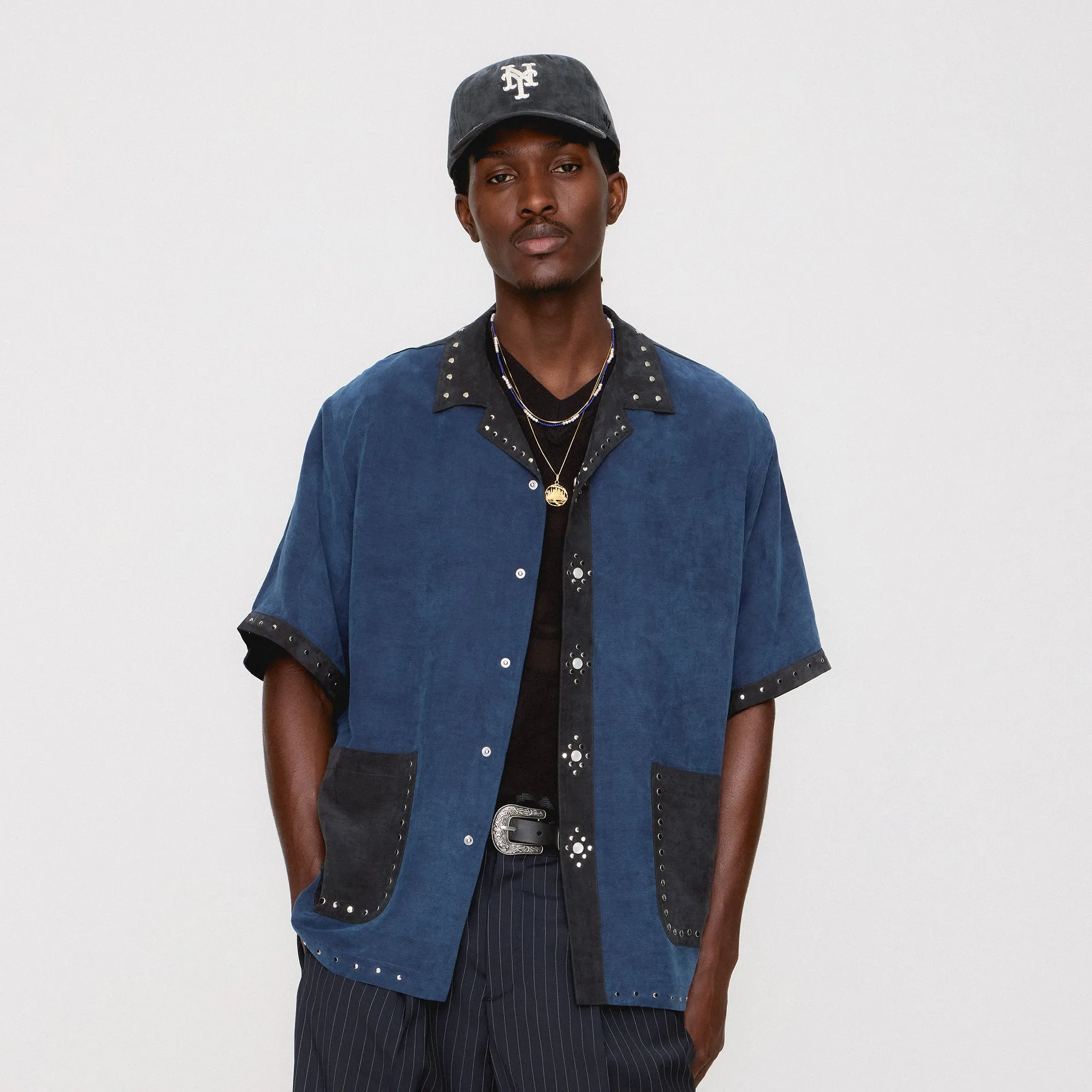 Easy Styling Mountain Retreat &Kin Sawyer Short Sleeve Camp Collar Shirt - Nocturnal