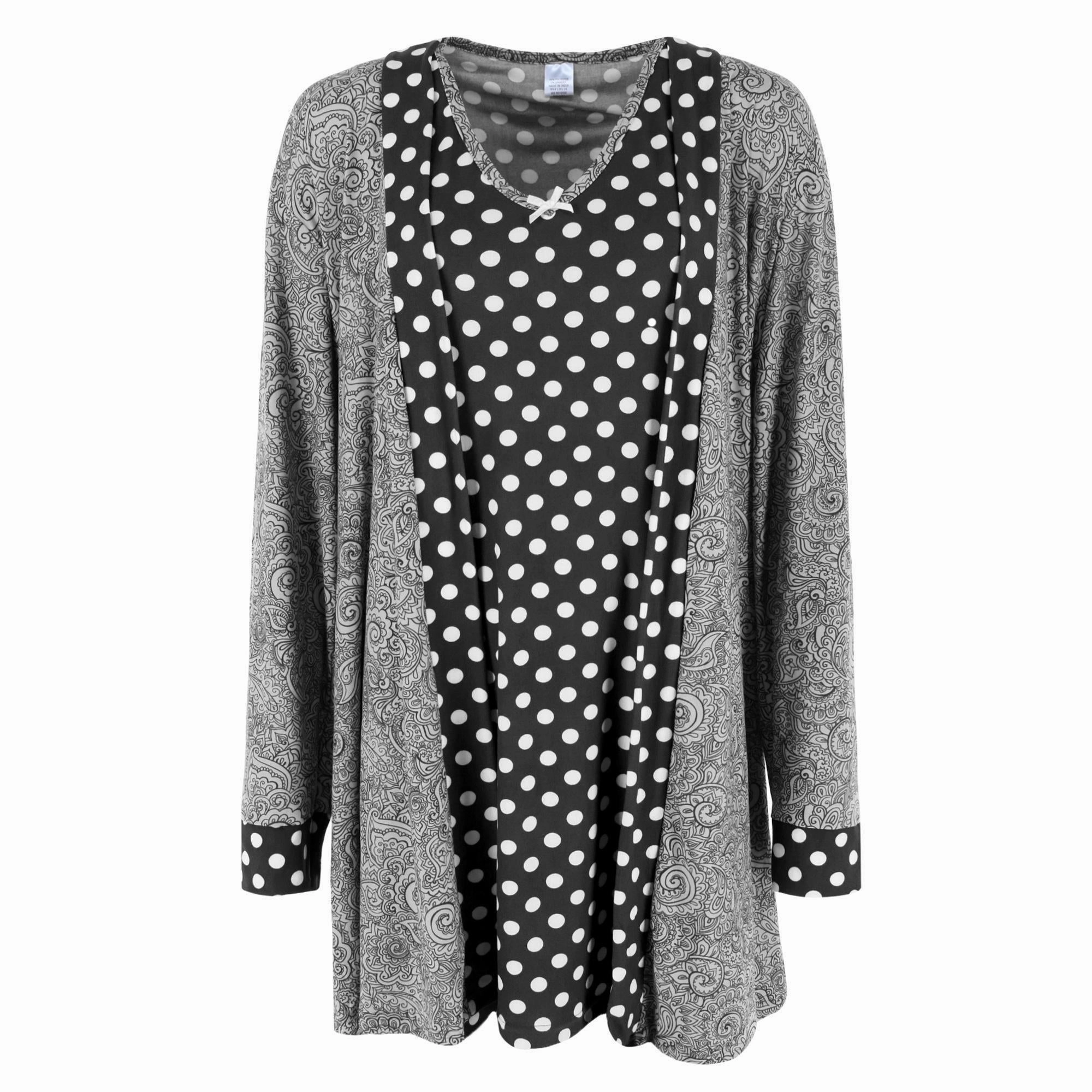 Women's Plus Size Polka Dot Gown and Robe Set Ultra Stretch Waistband