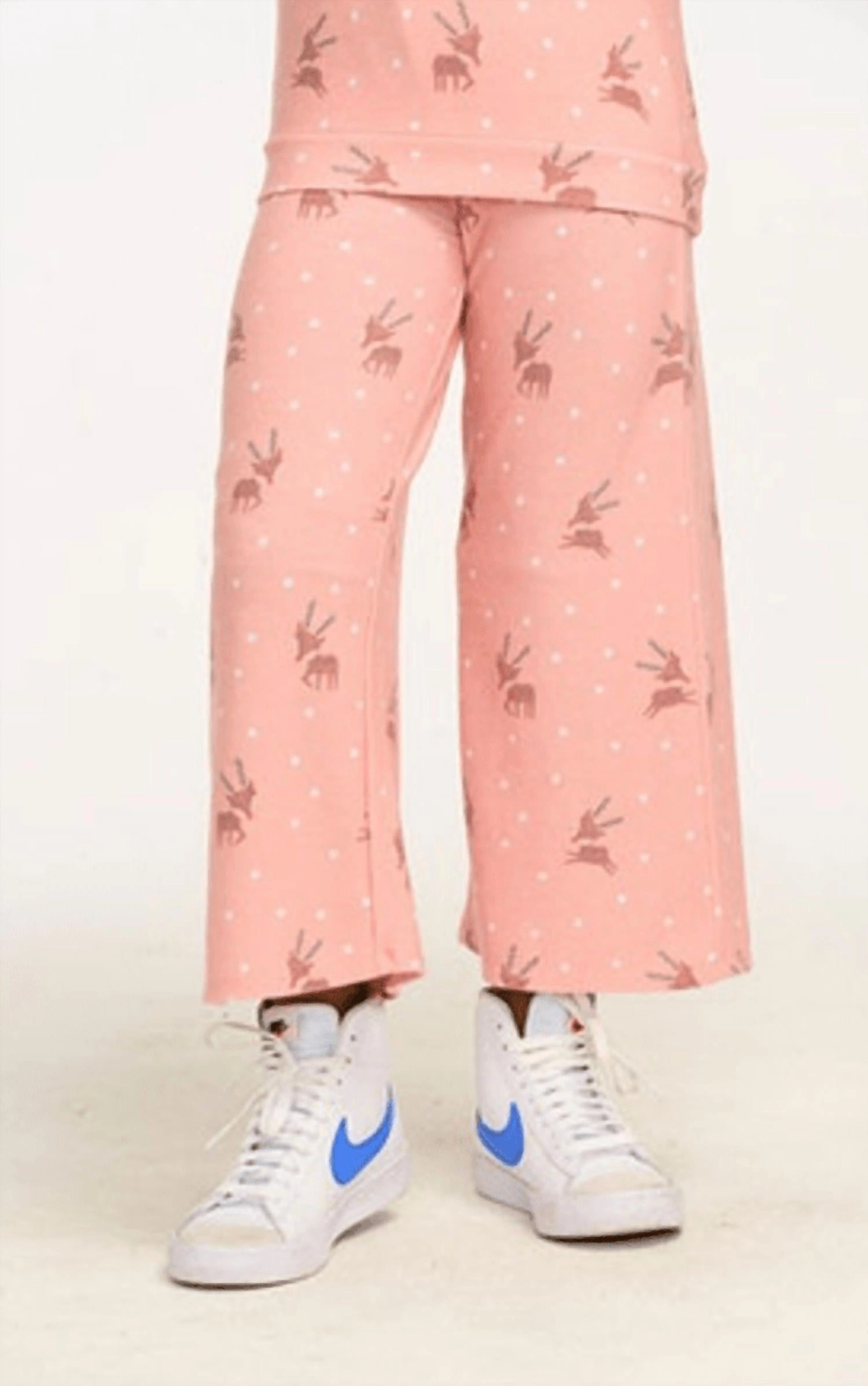 Kids Reindeer Snow Wide Leg Pants In Pink Anti Static Lining ComfortWaistband