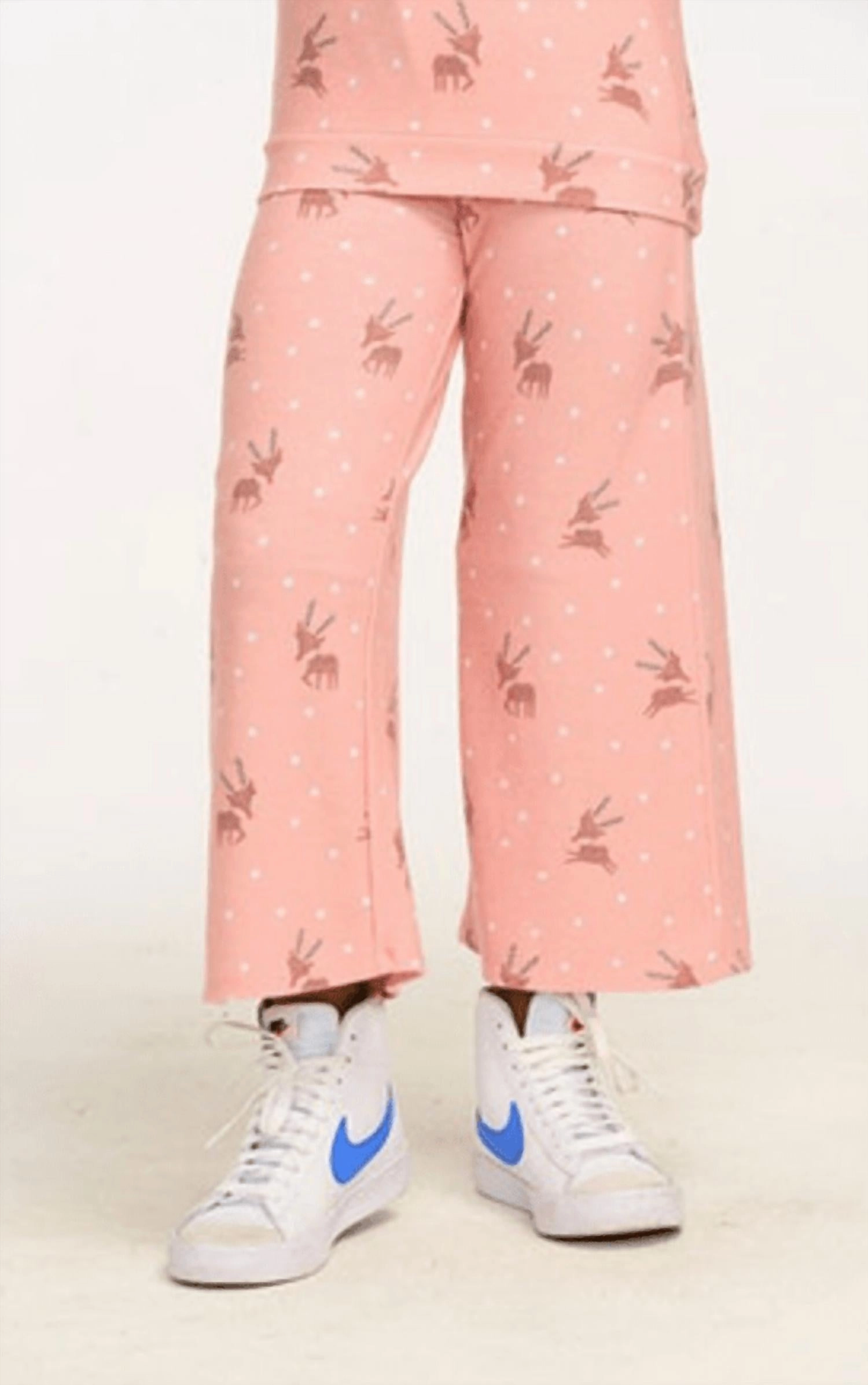 Comfortable Waistband Comfy Stretch Kids Reindeer Snow Wide Leg Pants In Pink
