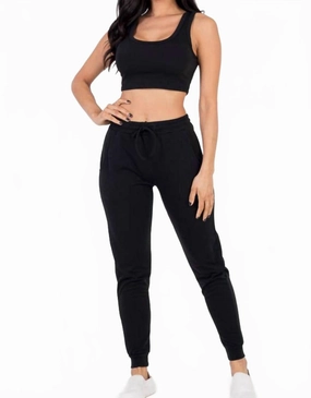 Eco Certified Materials French Terry Cropped Tank Top & Joggers Set In Black