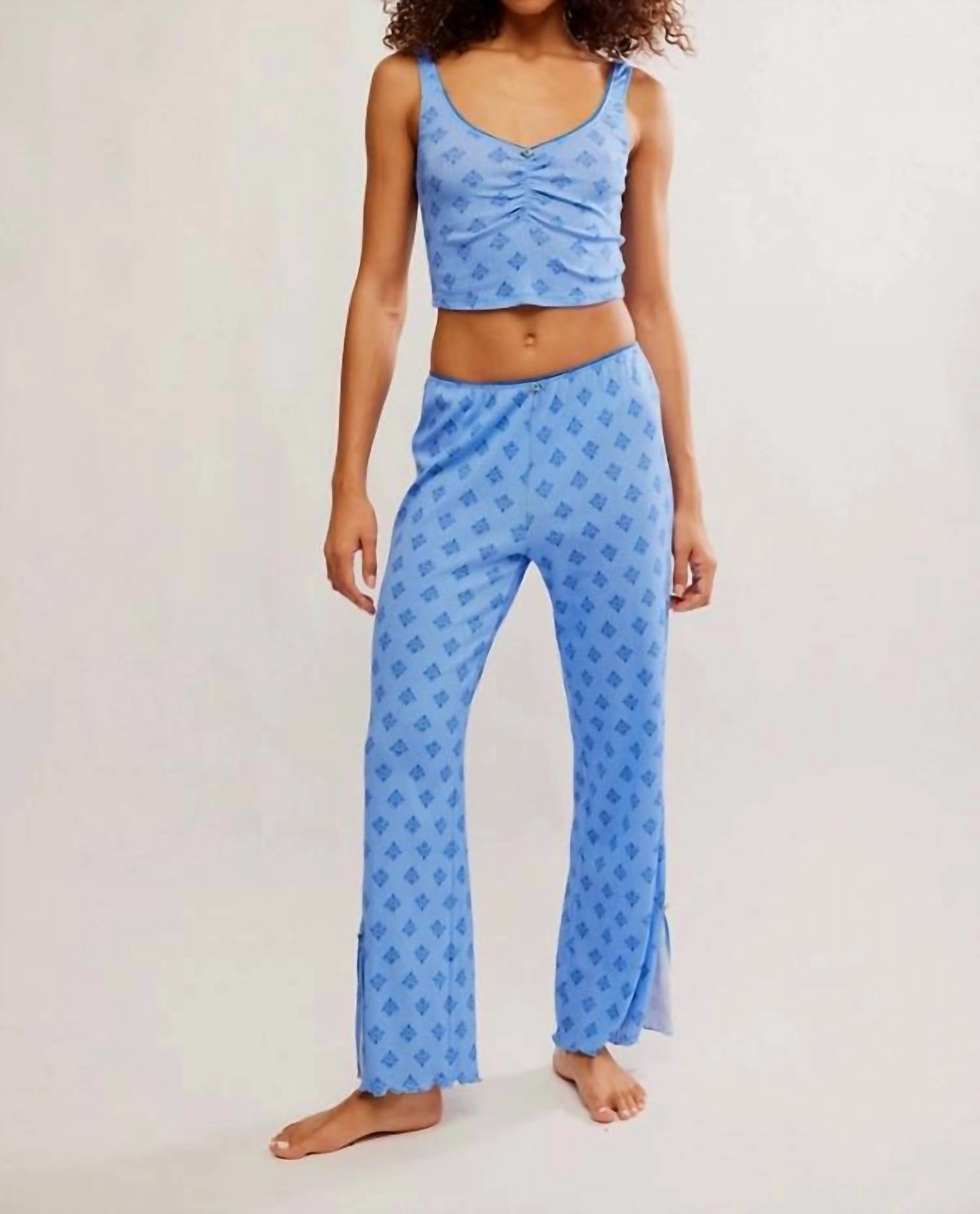 Two Way Stretch Skin Temperature Control Fresh In Love Lounge Set In Blue