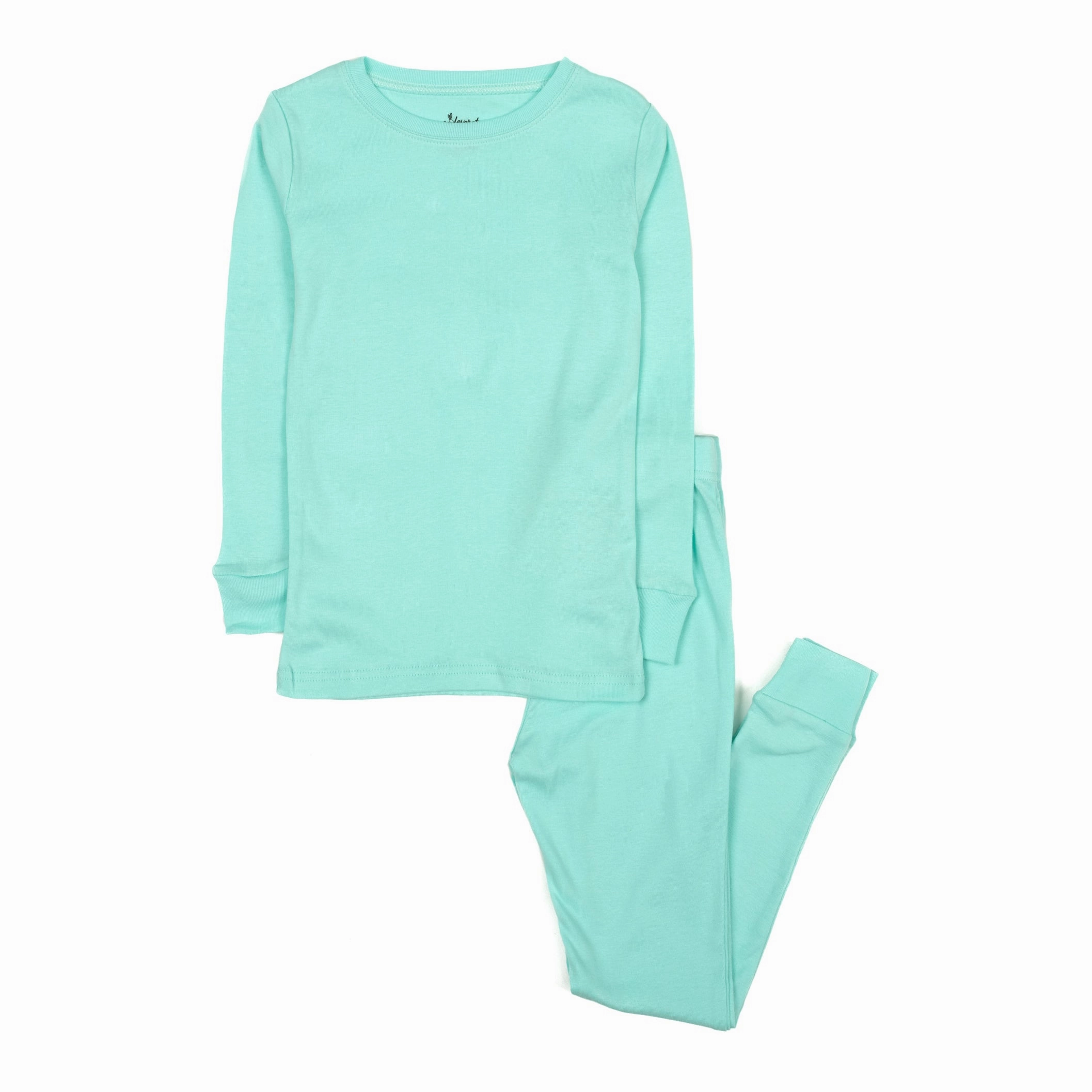 Kids Two Piece Cotton Pajamas Classic Solid Color Durable Reinforced Edging Cozy Fleece Lining