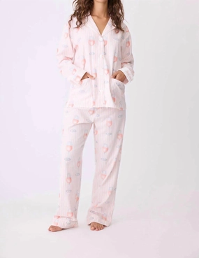 UltraSoft Brushed Interior Rose All Day Flannel Pj Set In Pink