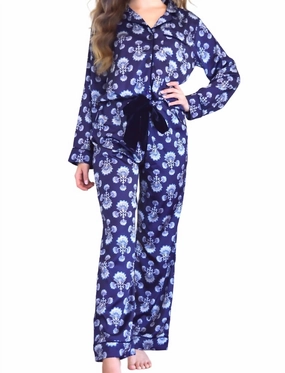Versatile Styling Fan Satin Pant Pj Set In Navy