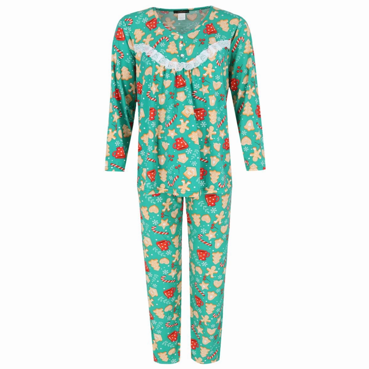 SnagFree Fabric Adjustable Drawcord Women's Cocoa and Cookies Long Sleeve Pajama Set