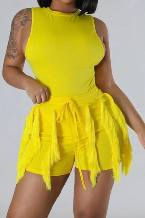 Fringe Two Piece Short Set In Yellow Versatile Layering ComfortFirst Design