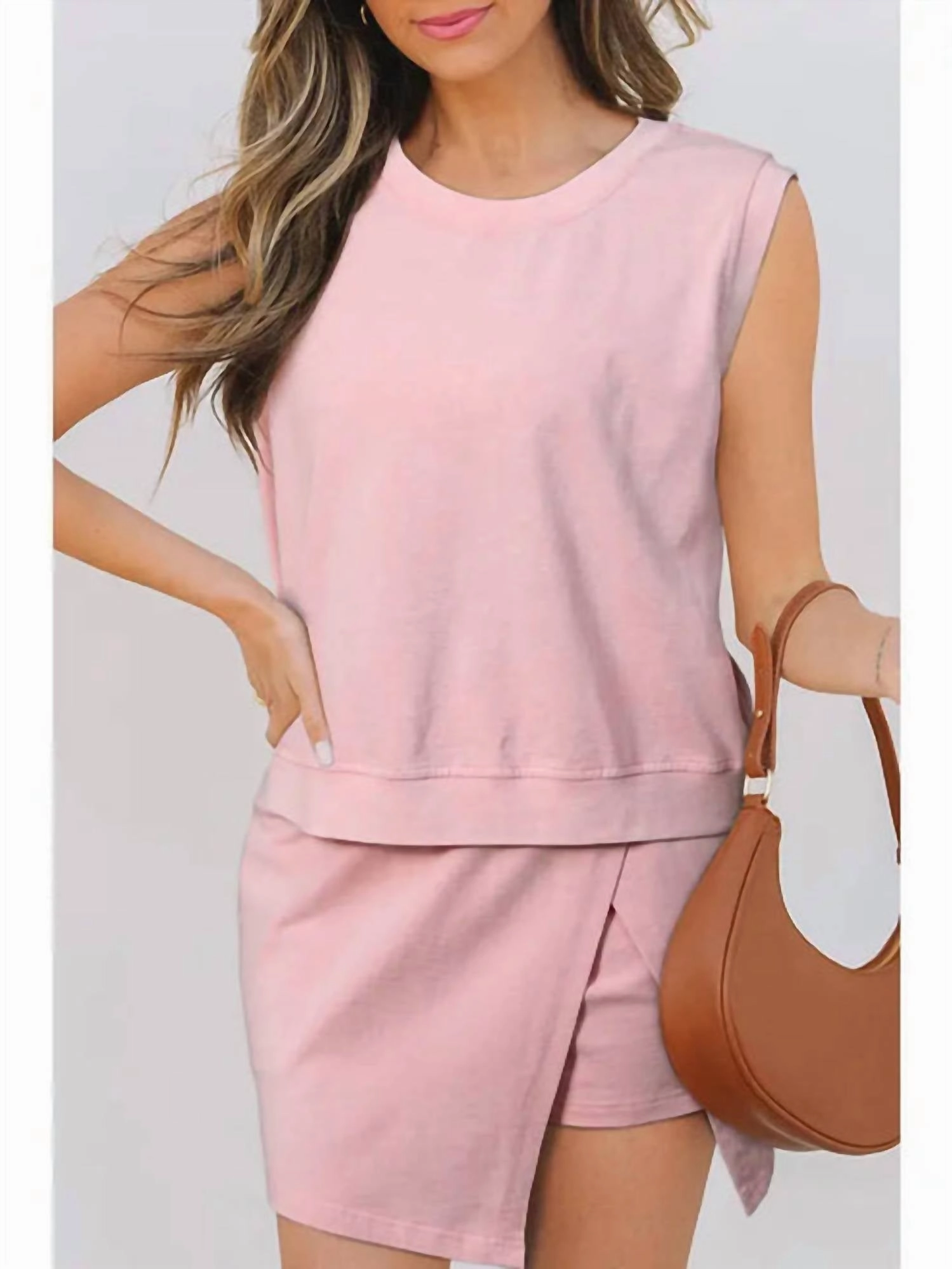 Temperature Regulating Mineral Wash Tank Top & Split Skort Set In Pink