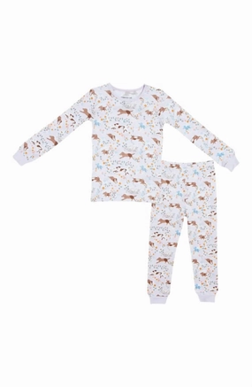 Thermal Insulation Eco Certified Materials Fur-End Toddler Pajama Set In White Multi