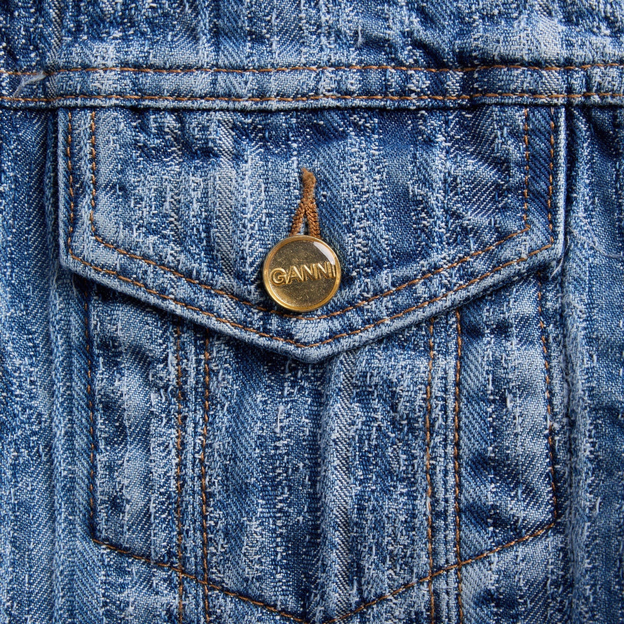 Eco Nice Layered Cuff System Ganni Structured Denim Fitted Jacket - Mid Blue Stone