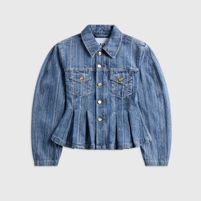 Ganni Structured Denim Fitted Jacket - Mid Blue Stone Winter Outerwear
