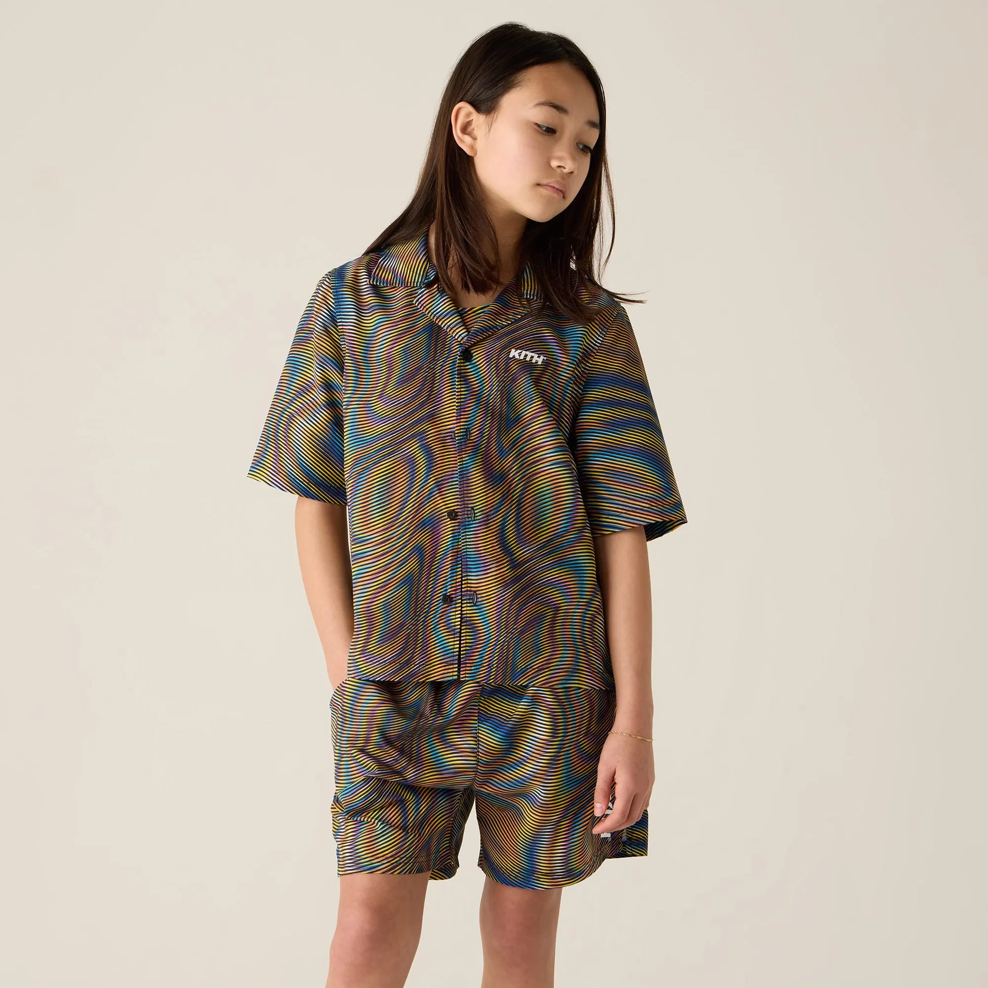 Kith Kids Moire Camp Shirt - Black Reinforced Hems Mountain Escape