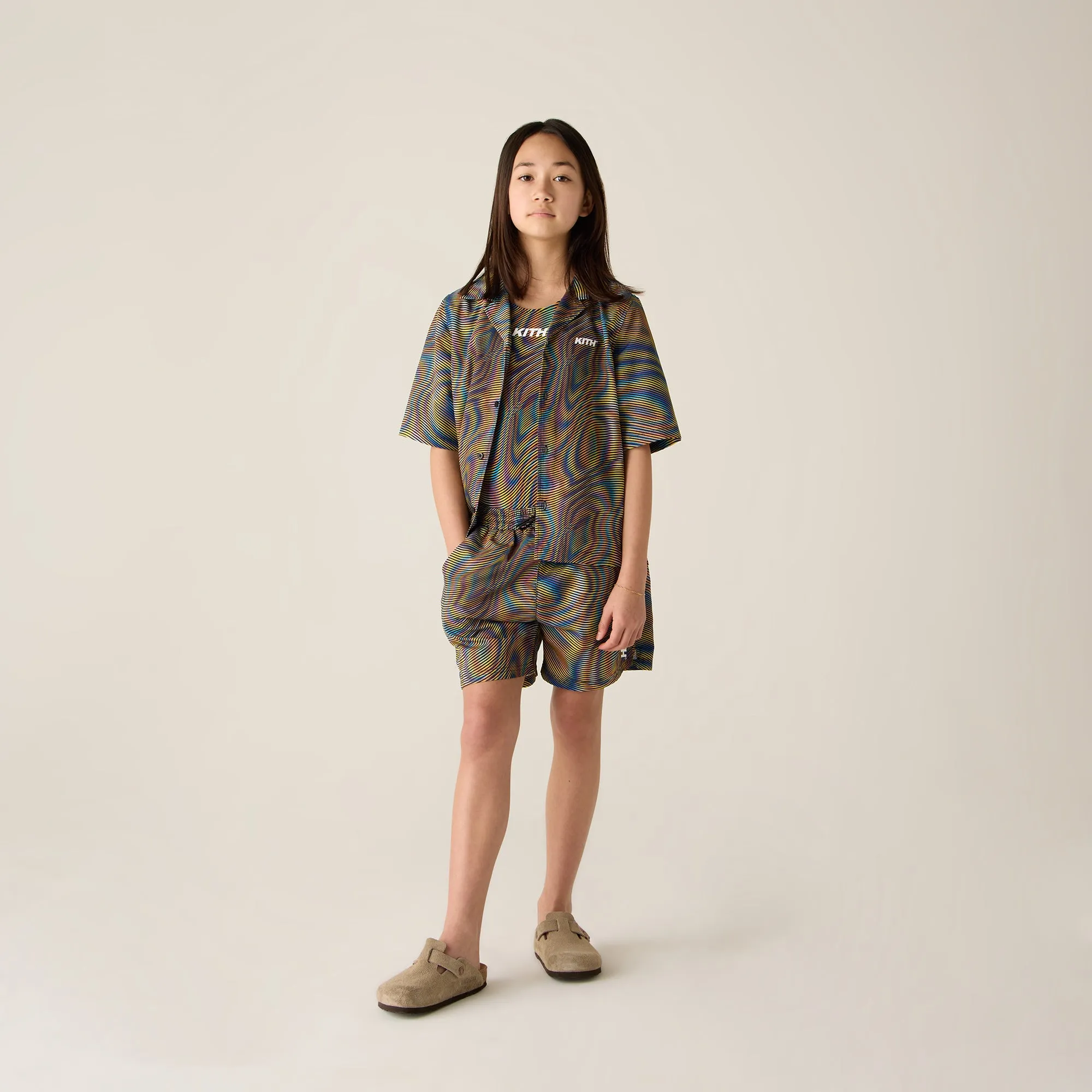 Cooling Mesh Lining Kith Kids Moire Camp Shirt - Black