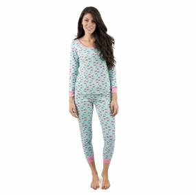 Womens Two Piece Cotton Pajamas Flamingo Easy Care Material