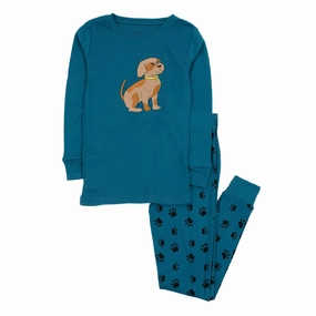 Tagless Design Moisture Wicking Technology Kids Two Piece Cotton Pajamas Dog Paw Blue