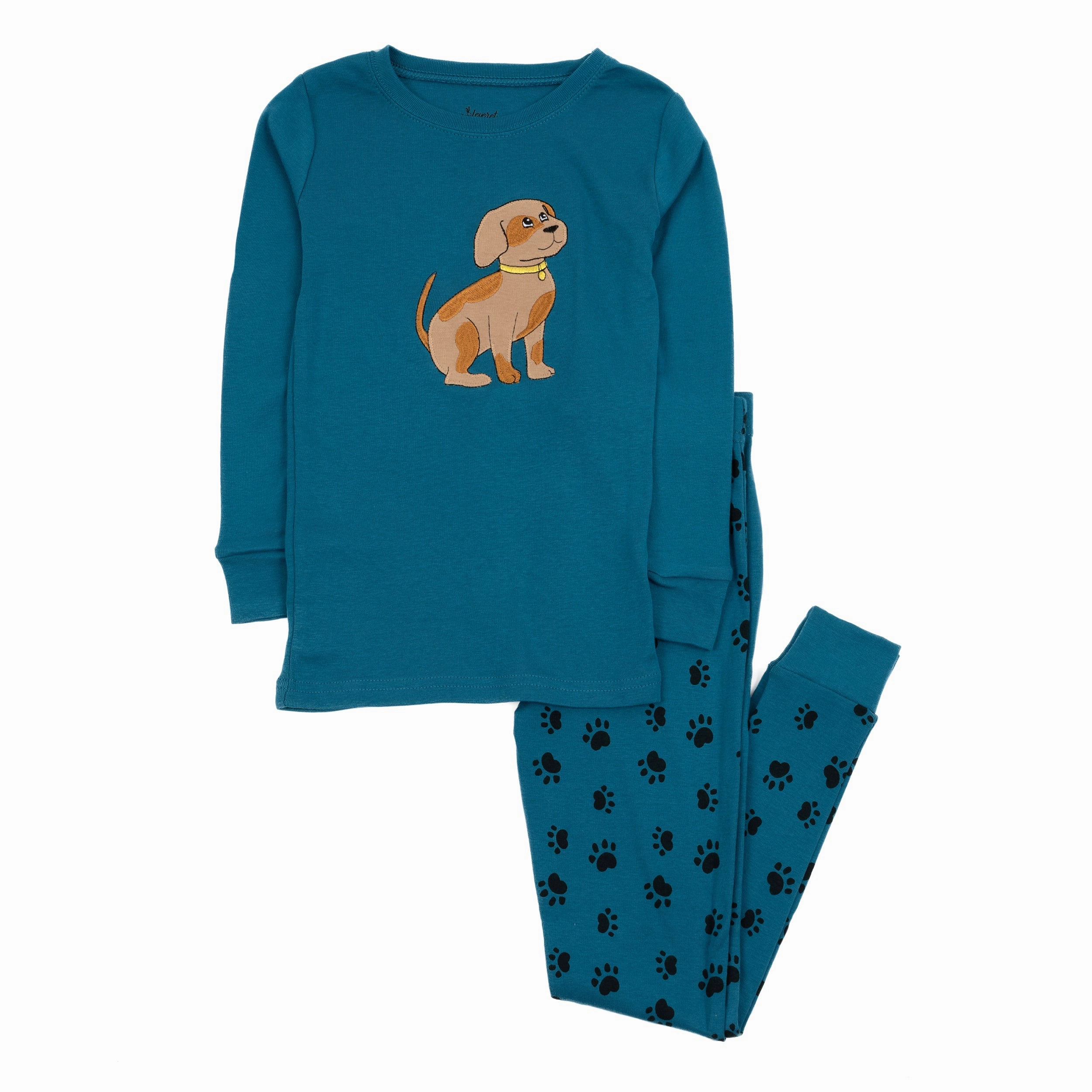 Tagless Design Moisture Wicking Technology Kids Two Piece Cotton Pajamas Dog Paw Blue