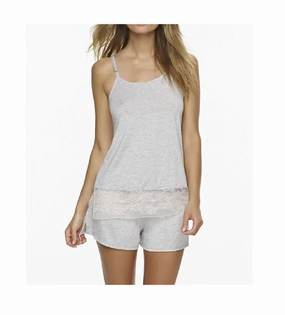 Non Chafe Seams Reinforced Knee Panels Genteel Cami And Short Set In Heather Grey/sugar Baby