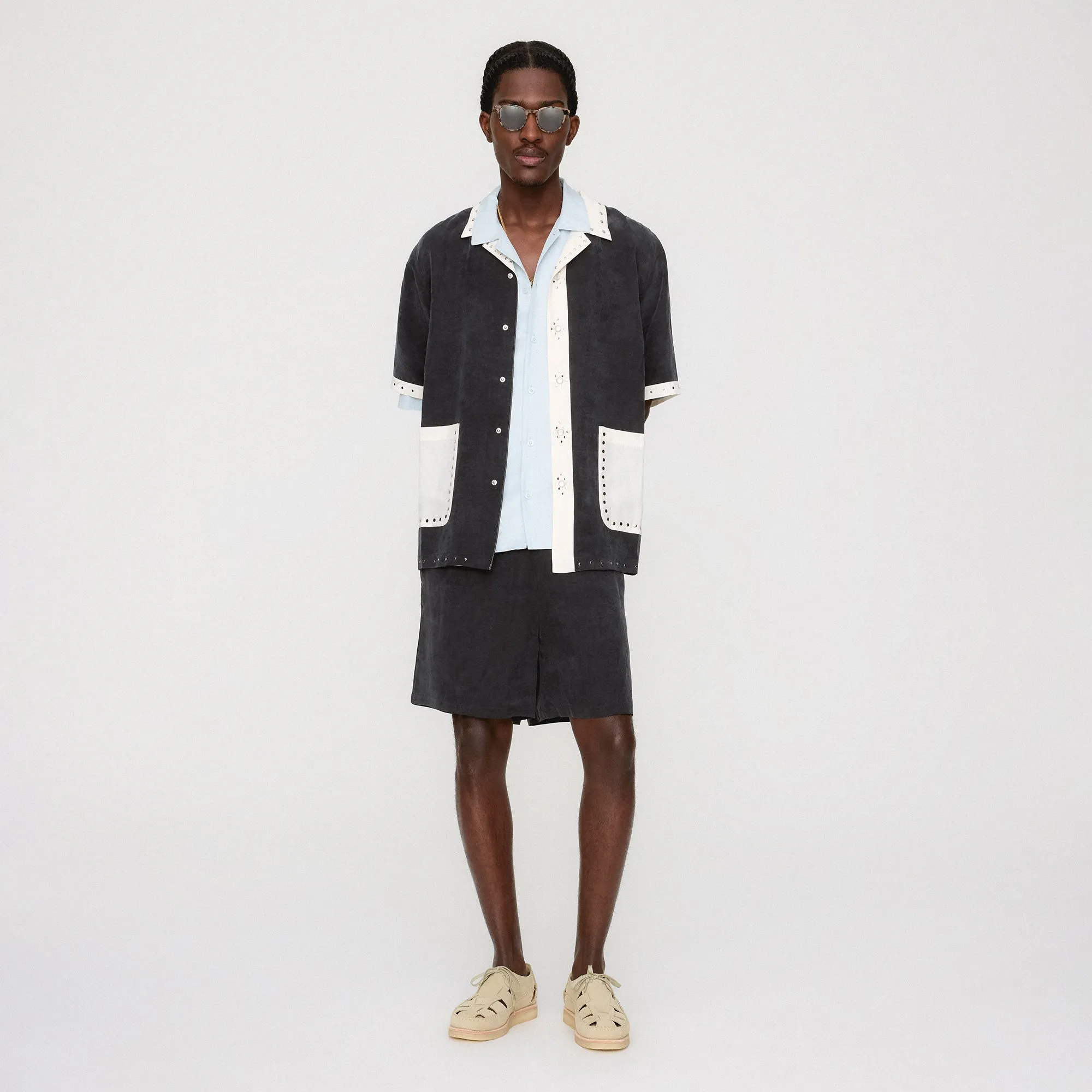 Seamless Shoulder Construction Tall Option &Kin Sawyer Short Sleeve Camp Collar Shirt - Black