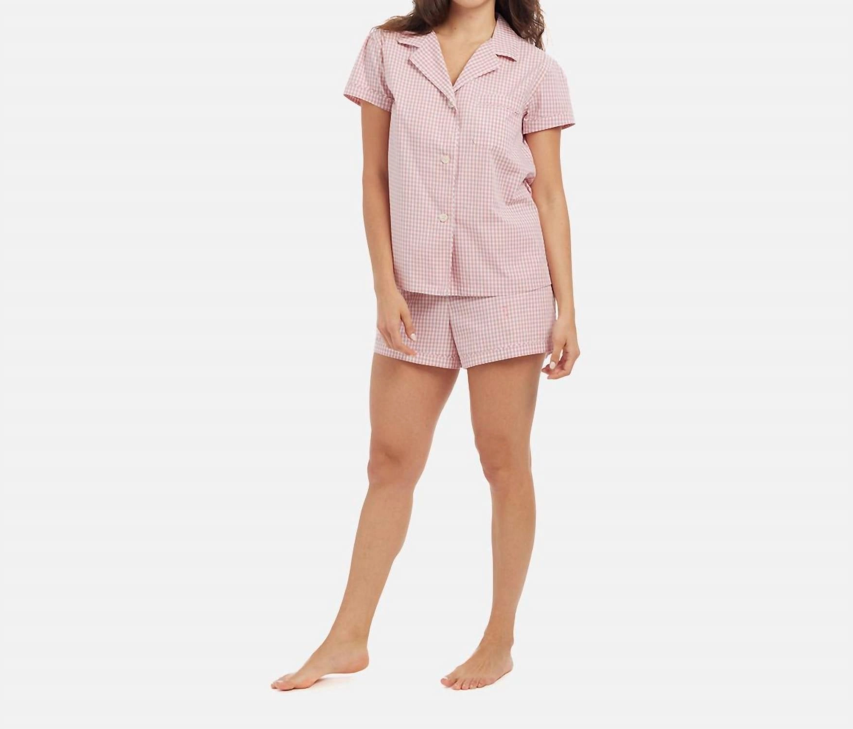 Gingham Cotton Classic Short Pj Set In Bubbles Gingham Moisture wicking Plush Lining