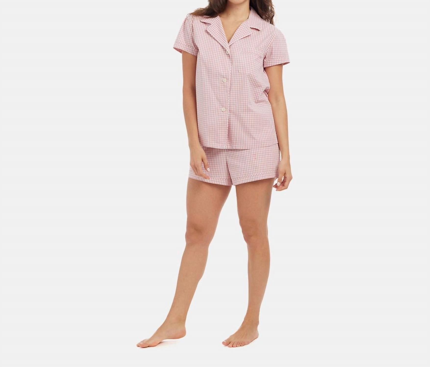 Gingham Cotton Classic Short Pj Set In Bubbles Gingham Universal Fit Soft touch finish
