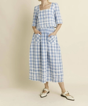 Gingham Top And Matching Skirt In Blue Hidden Pocket Detail Comfort waistband