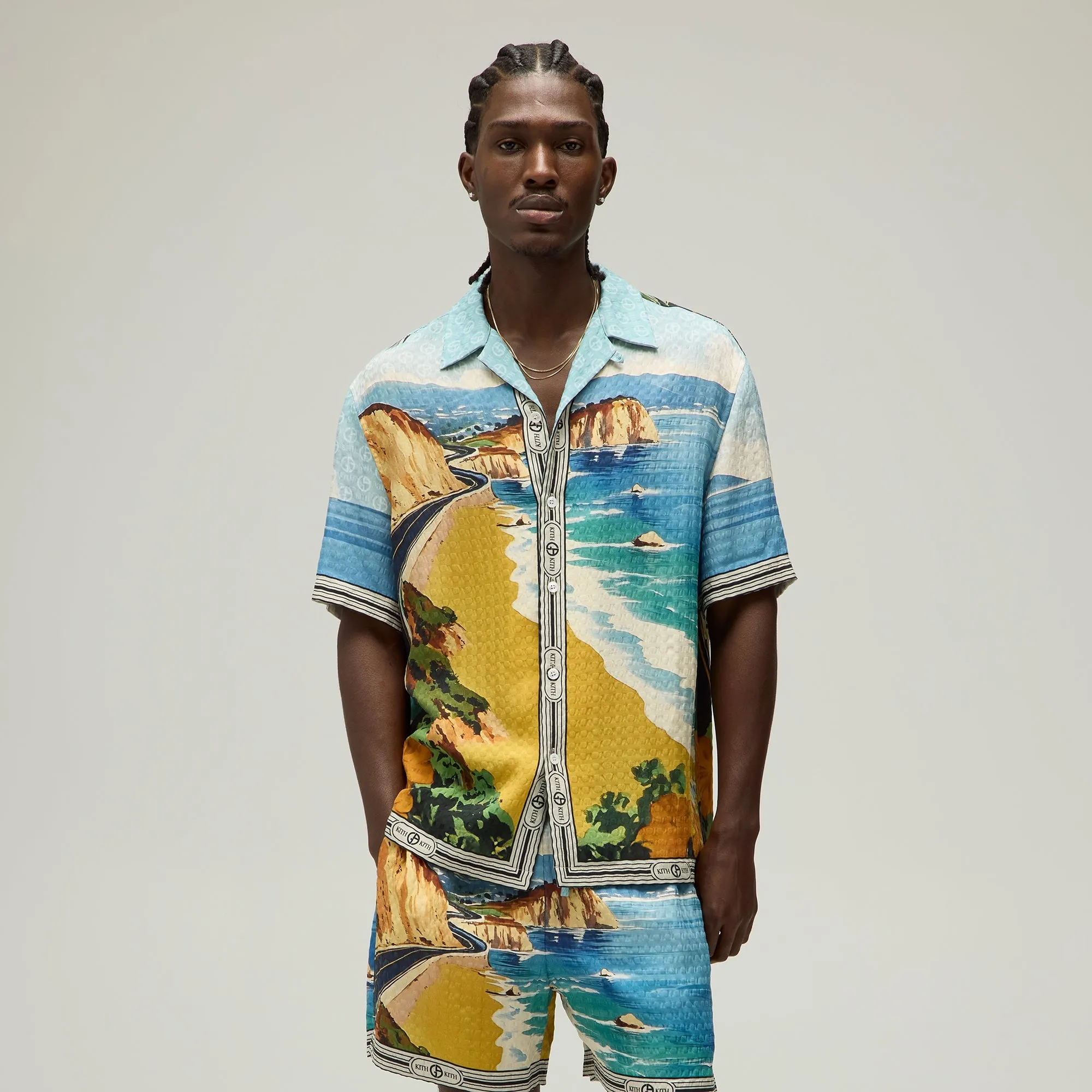 Polished Finish Beach Ready Giorgio Armani & Kith Malibu Short Sleeve Thompson Camp Collar Shirt - Multi