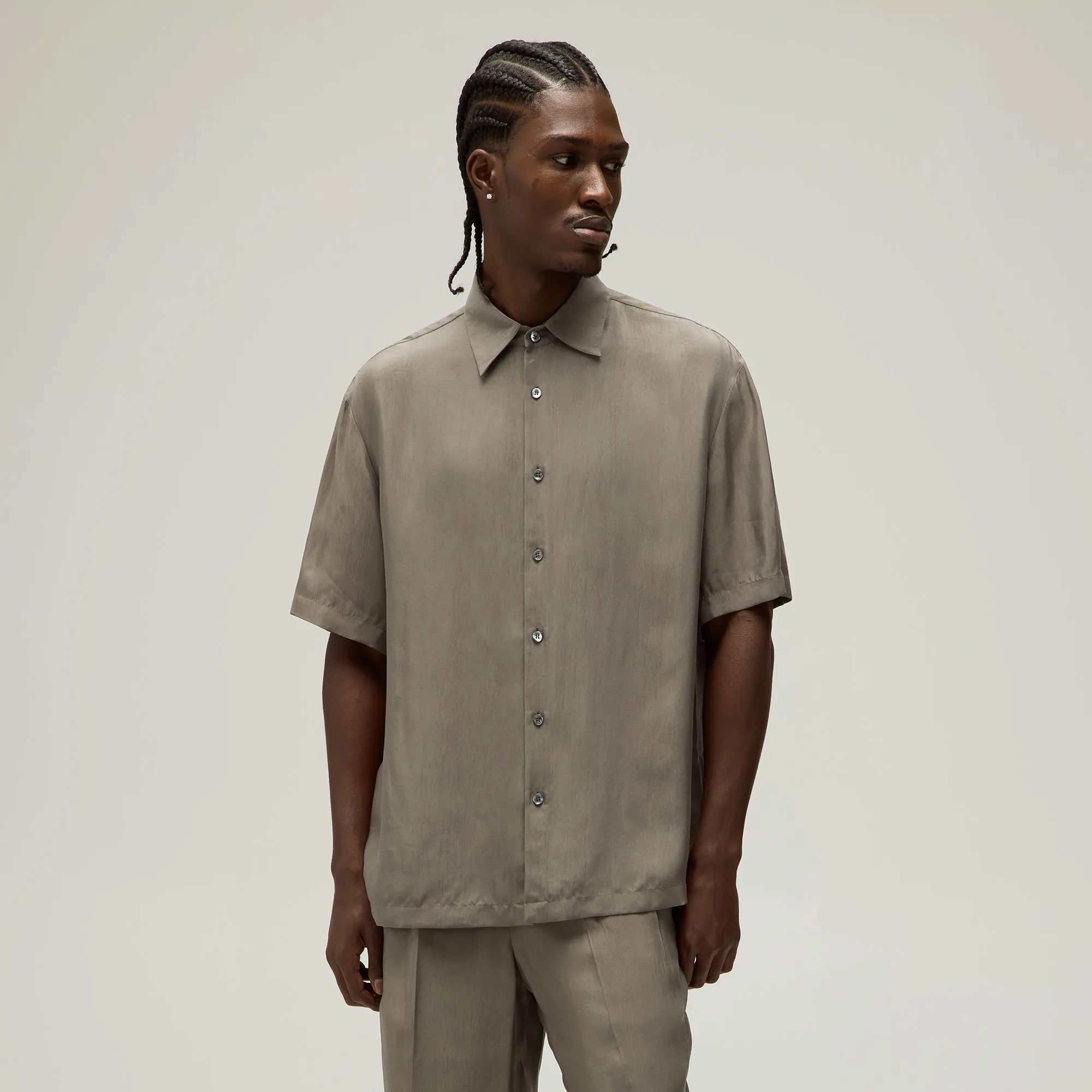 Giorgio Armani & Kith Silky Short Sleeve Button Up - Gravel Striped style