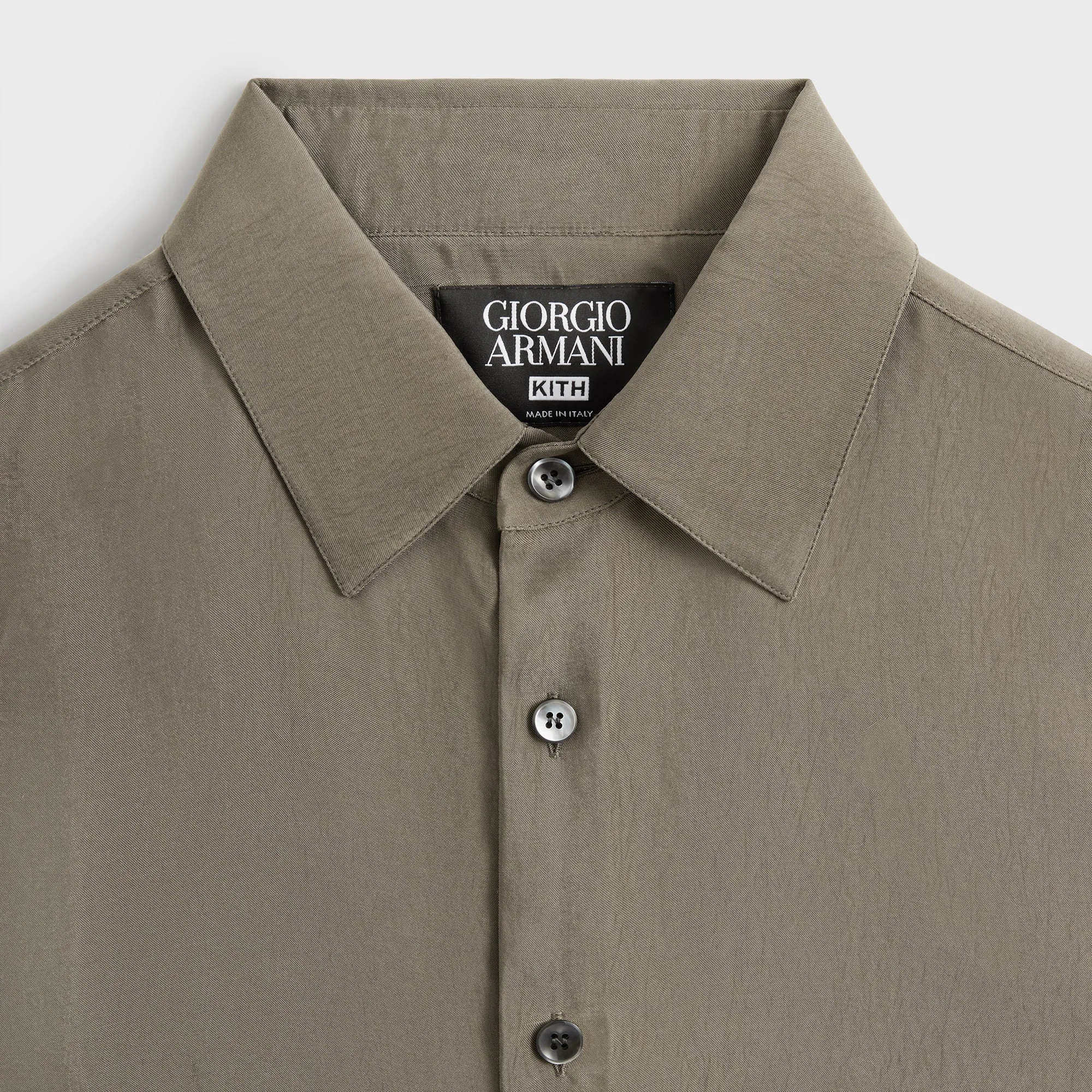 Minimalist Closure Giorgio Armani & Kith Silky Short Sleeve Button Up - Gravel