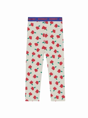 Girl's Allover Flowers Legging In Ivory Customizable length