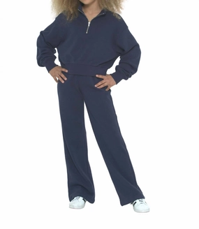 Girl's Dylan Wide Leg Pant In Evening Blue Comfort for All Reversible design