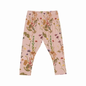 Breathable fabric Girl's Flower Leggings In Beige