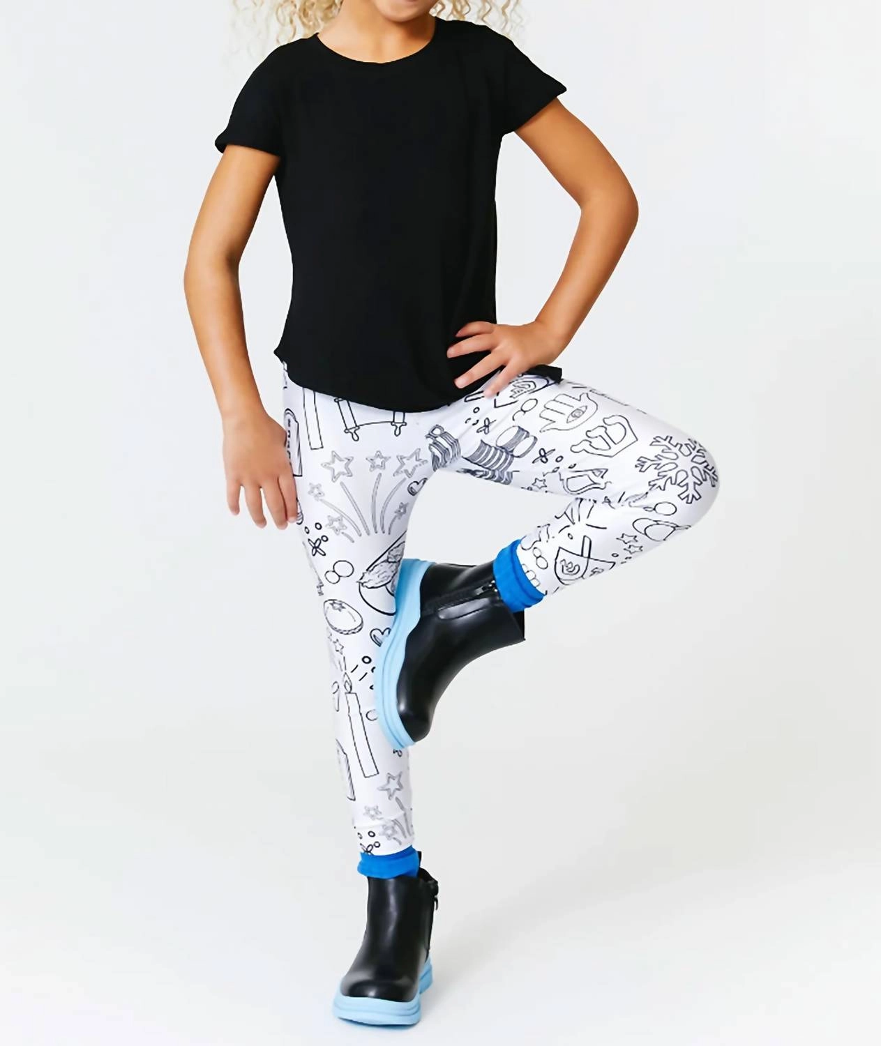 OrganicCottonBlend Chilly Wear Girl's Hanukkah Coloring Leggings In Multi