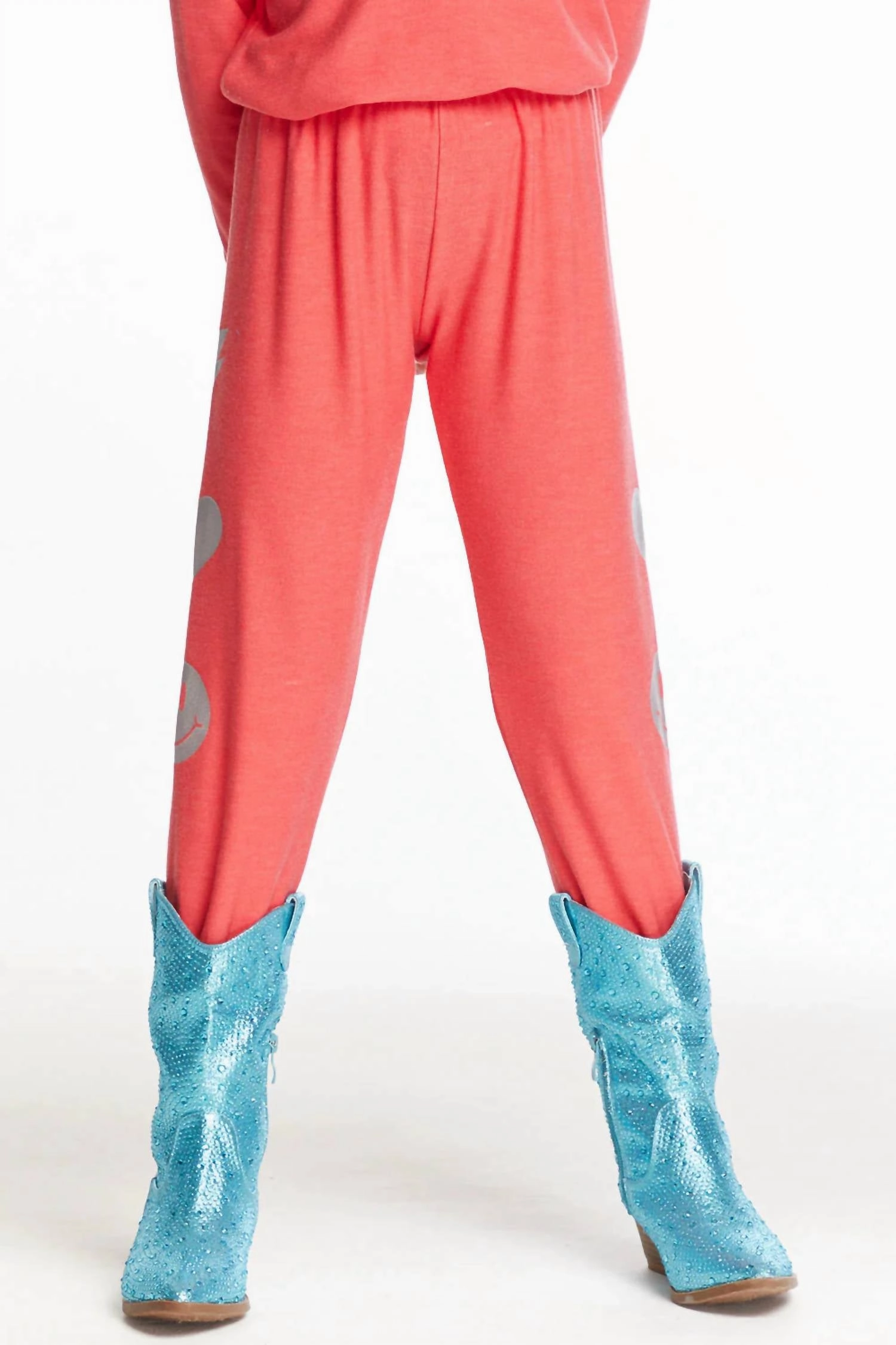 Girl's I Love Smiles Sweatpants In Flame Adjustable Closure FrictionResistantEdging