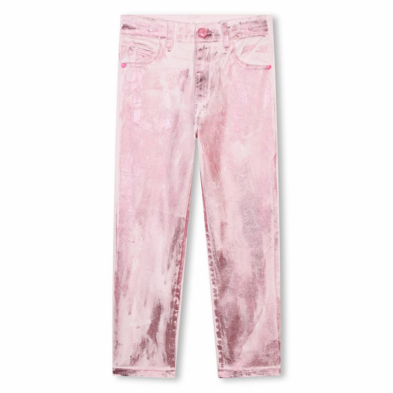 anti slip grip Stretchable Wear Girl's Metallic Twill Pants In Baby Pink