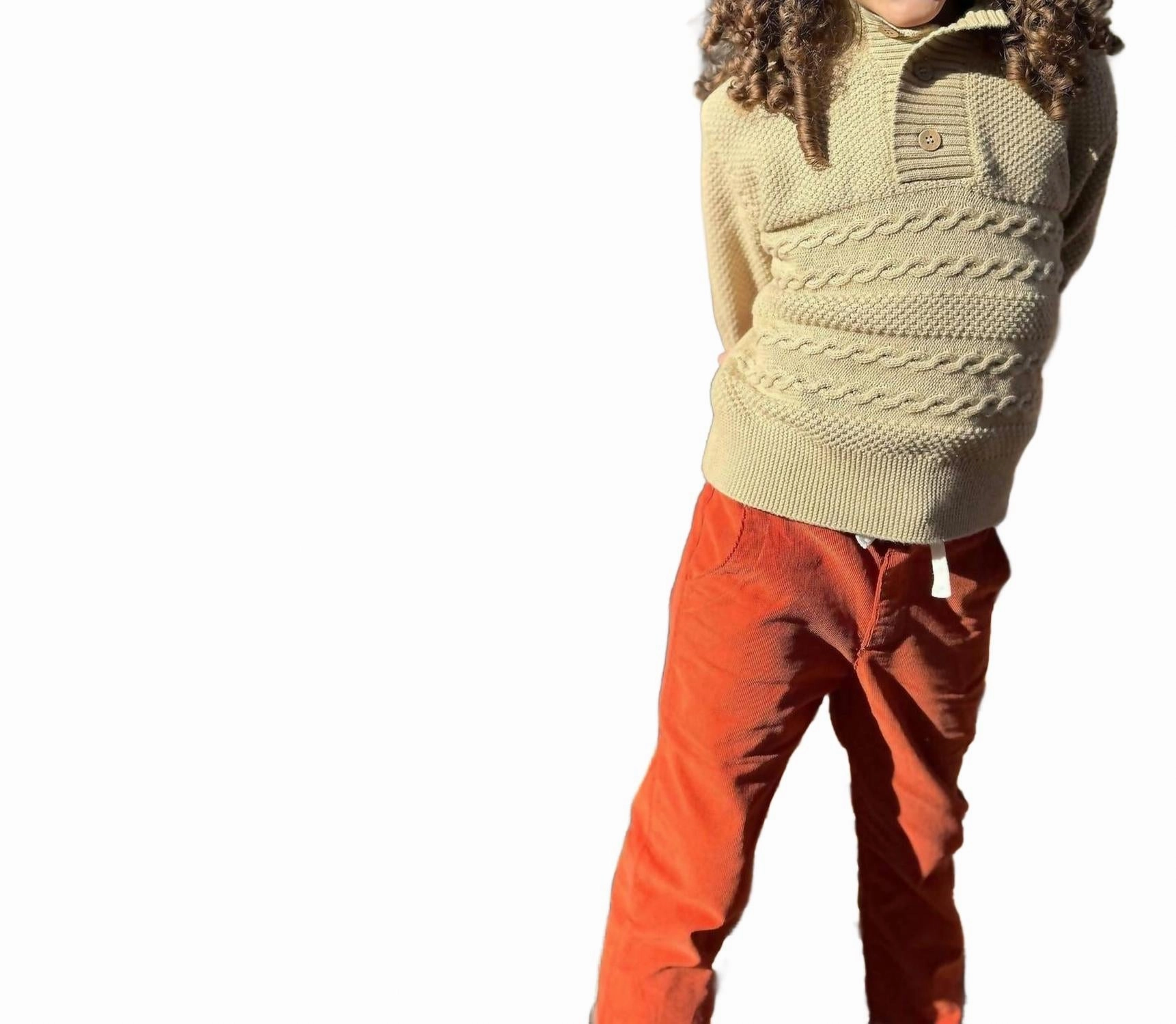 Girl's Modoc Cord Pants In Pumpkin Stretchable
