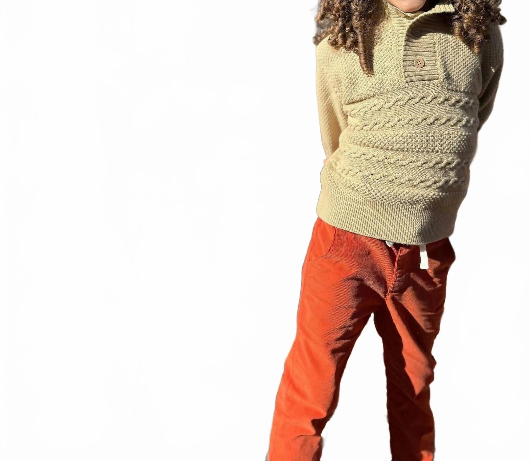 Side slits Girl's Modoc Cord Pants In Pumpkin