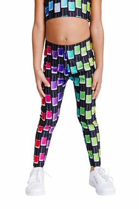 Flattering Fit Wear Comfy Waistband Girl's Nail Polish Hi-Shine Legging In Black