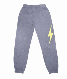 ElasticCuffs Girl's Palisades Neon Bolt Sweatpants In Grey