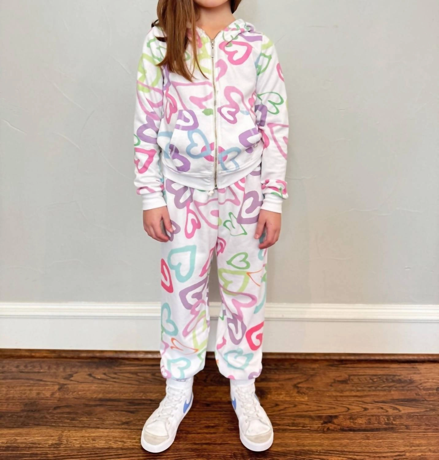 Girl's Pastel Hearts Joggers In Multicolor Training Wear Recycled Polyester