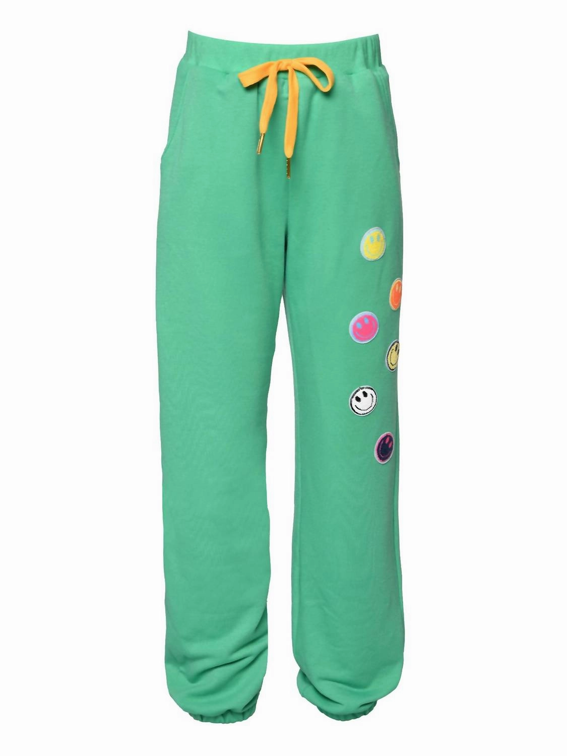 Soft and Cozy Girl's Sequin Happy Applique Jogger Pants In Green
