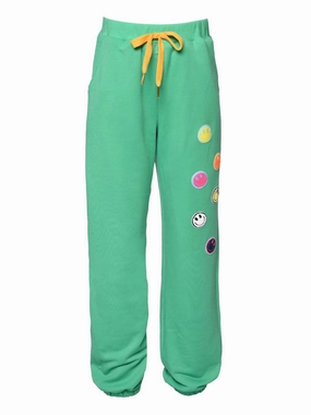 Soft and Cozy Girl's Sequin Happy Applique Jogger Pants In Green