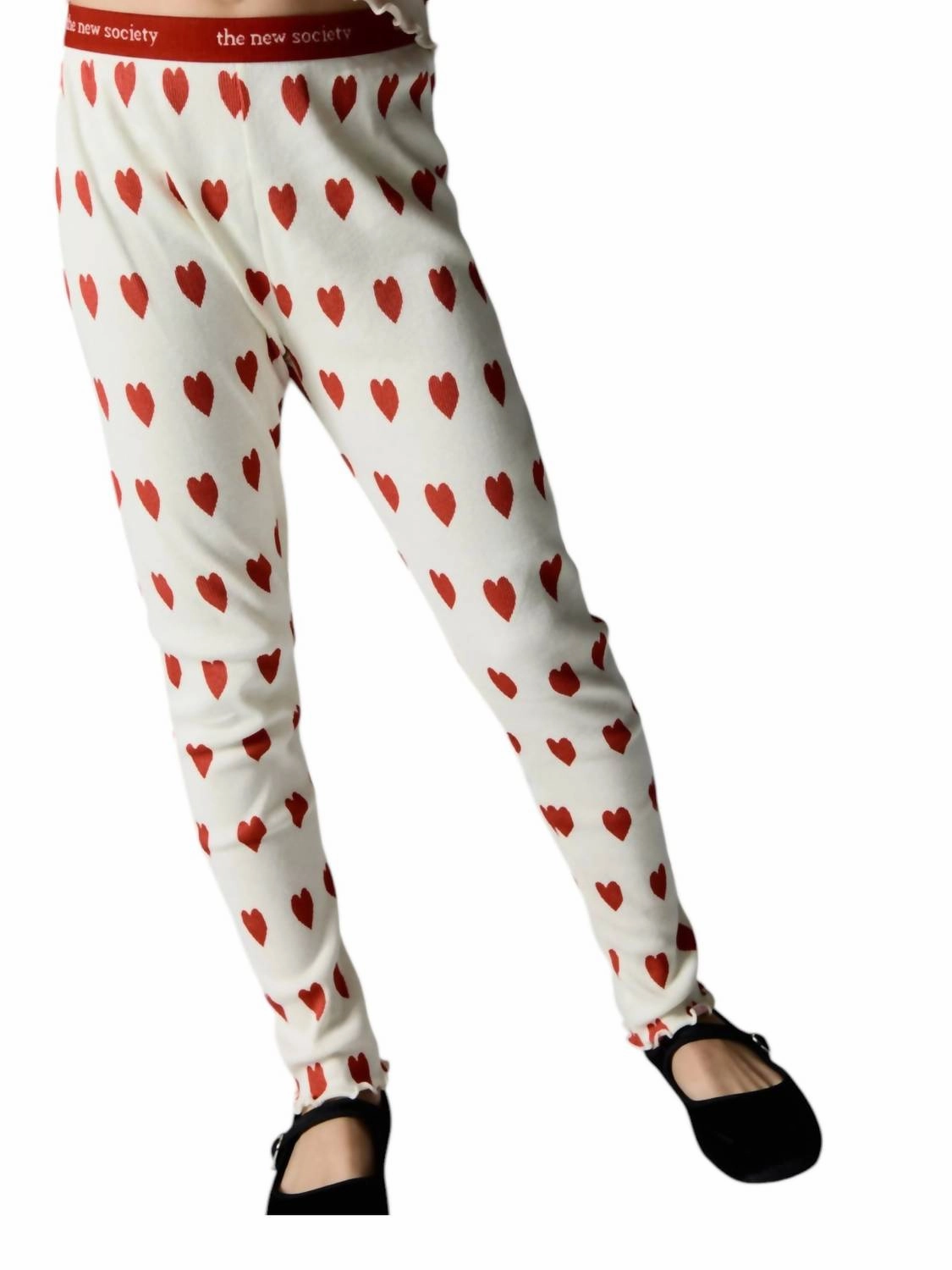 Girl's Singapore Love Motif Leggings In White/red Layered Look BreathableFabric