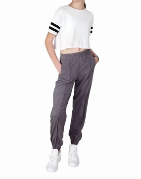 LowProfileTopstitching Flat Lock Seams Girl's Suede Joggers In Grey