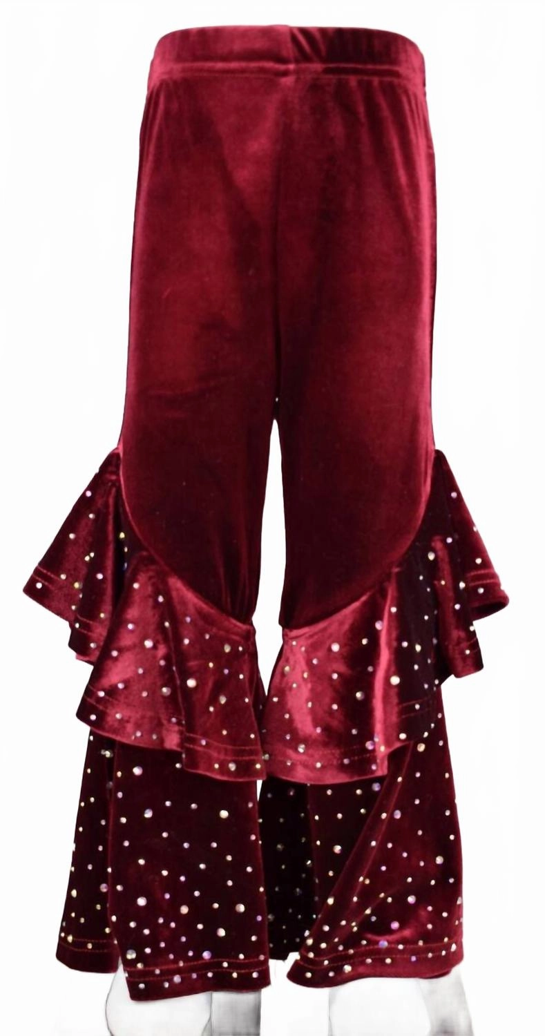 Ultra Soft Blend MoistureWickingLining Girl's Velvet Bell Leggings In Burgundy