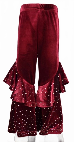 Ultra Soft Blend MoistureWickingLining Girl's Velvet Bell Leggings In Burgundy